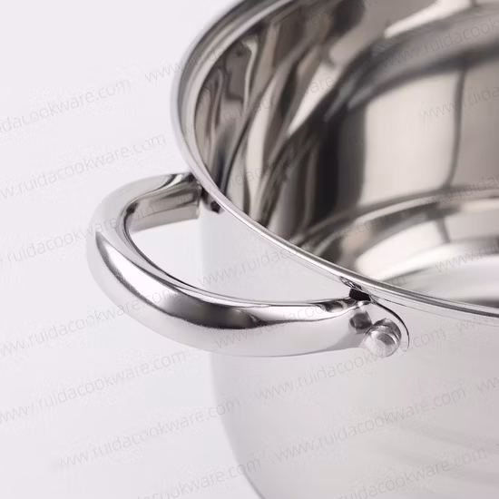 Panela de aço inoxidável 16cm/18cm/20cm com tampa de vidro em forma de G de alta qualidade